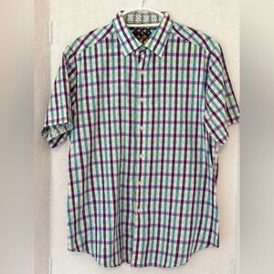 Men's Robert Graham Short Sleeve Button Up Shirt Vibrant Check Print Size XL
